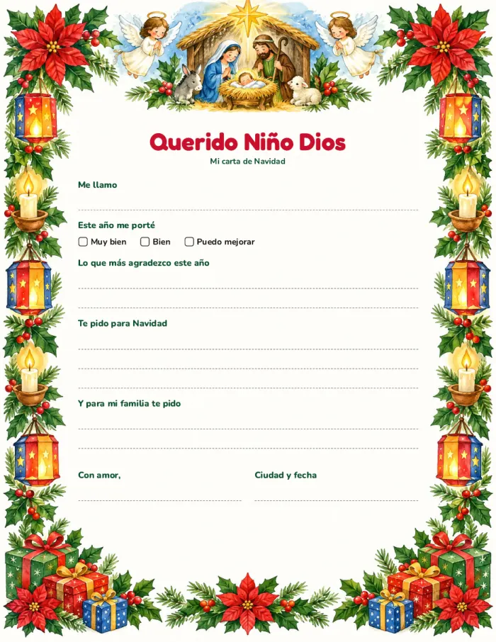 Carta al Niño Dios para imprimir